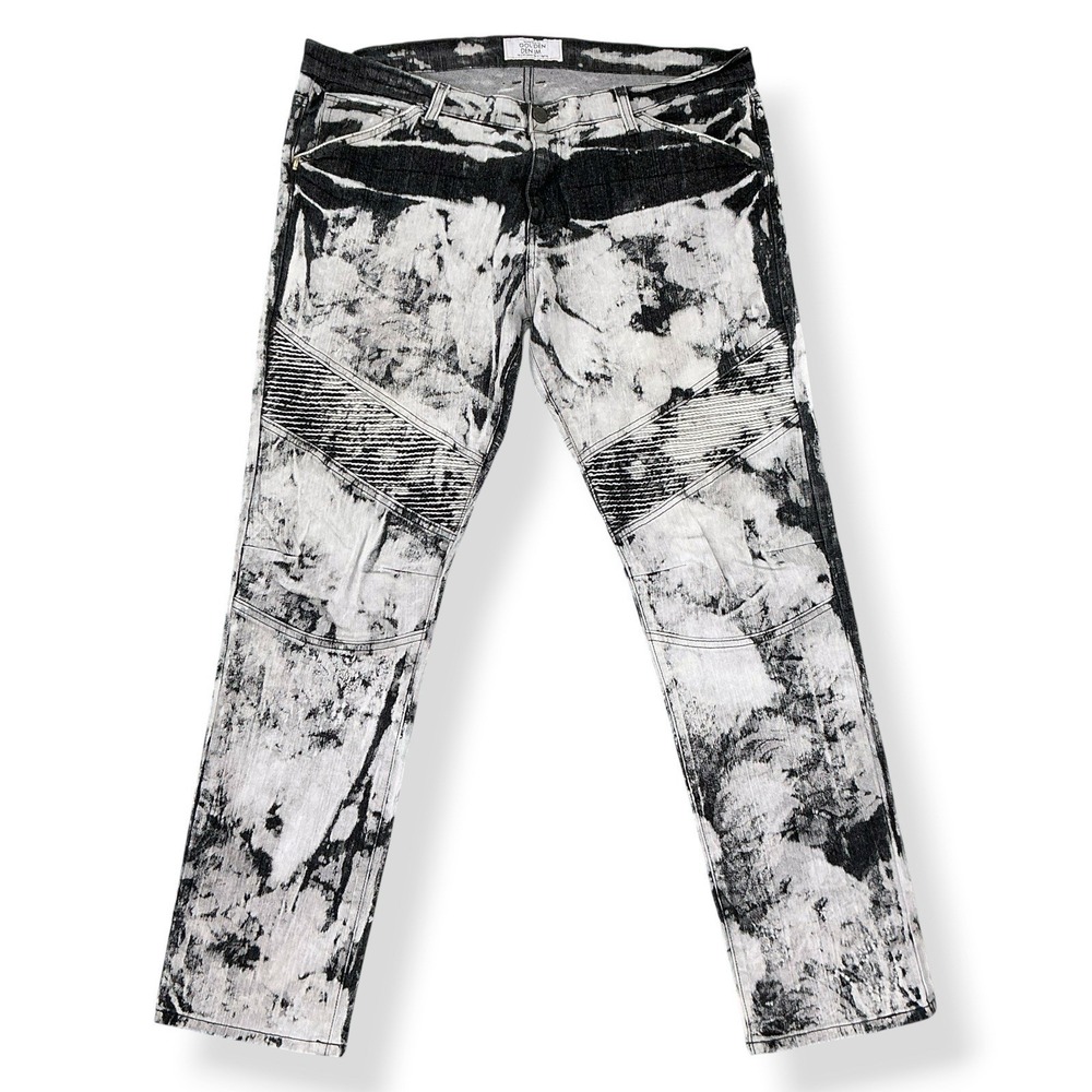 Golden Denim Jeans‎ Men 40x32 Black Stacked Denim Bleached Distressed Skinny